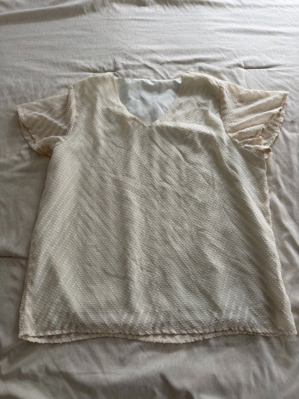 Cream V-Neck Loose Chiffon Blouse - Size XL